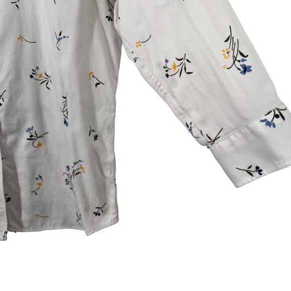 Ralph Lauren Chaps Womens Sz Medium No Iron Soft Flowers White Button Shirt Top - Picture 5 of 10